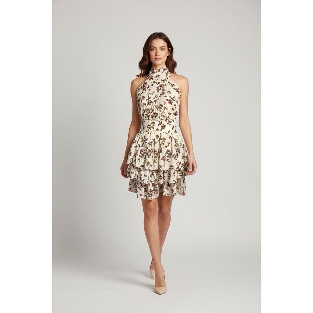 Grass Fields Dress Womens Size 14 Tisha Floral Mini Ties At Neck Party